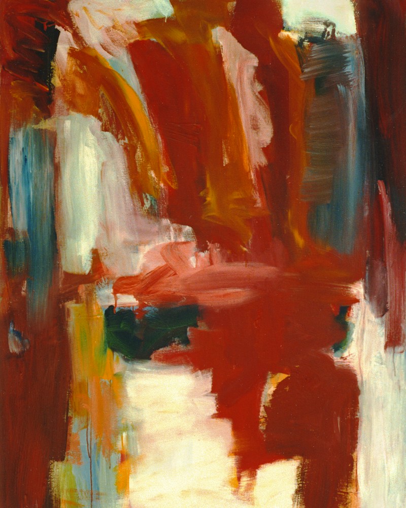 Terracotta and ivory abstract arch painting on canvas